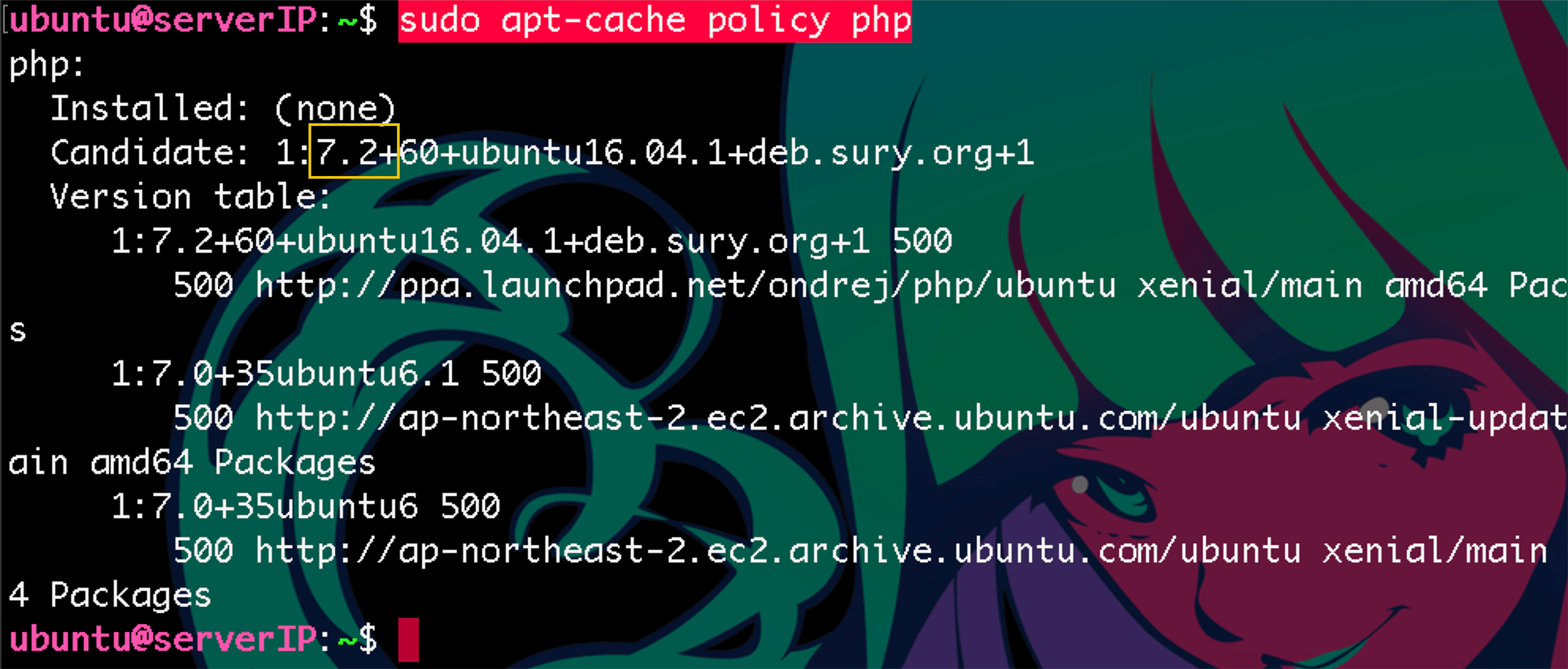 apt policy php 보기