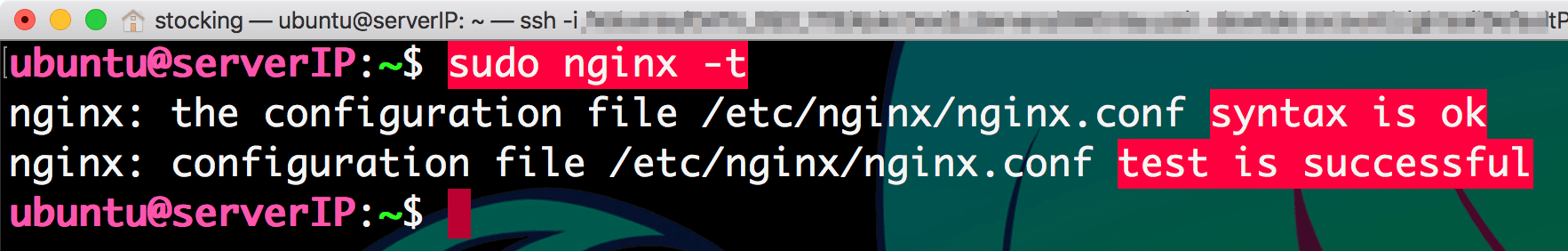nginx 설정파일 신텍스 에러가 없는지 확인. syntax is ok 그리고 test is successful 이라고 나왔다.