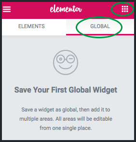 비어있는 글로벌 위젯 목록. Save Your First Global Widget 이라고 쓰여짐