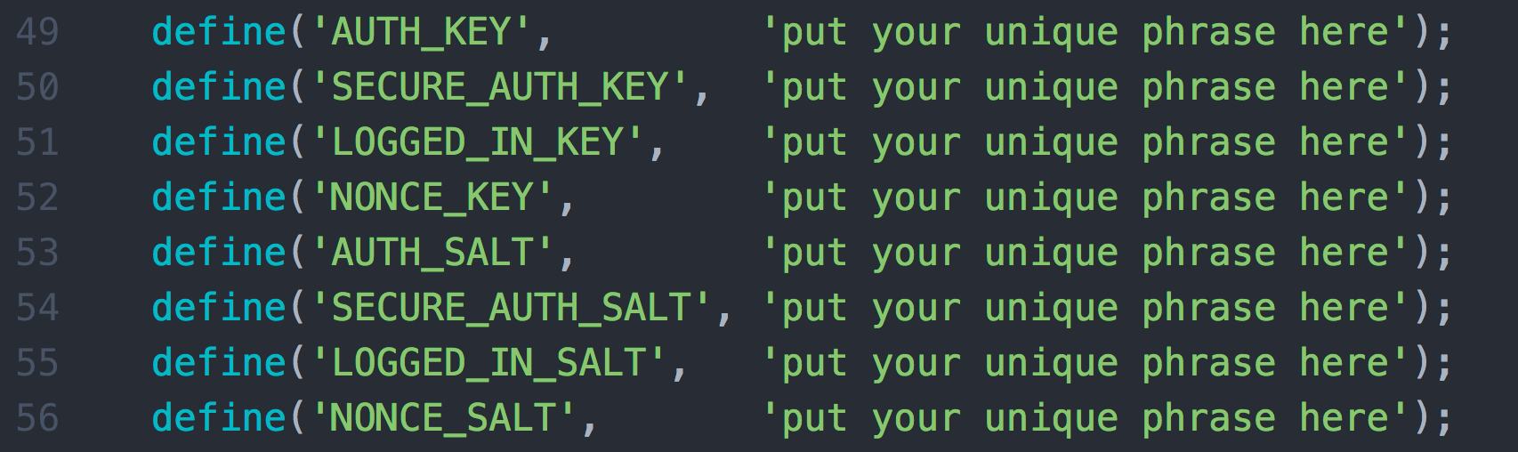 wp-config 의 Key 값과 Salt 값들